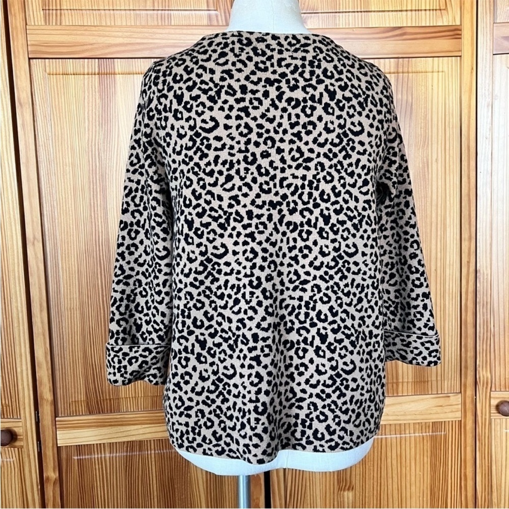 Cynthia Rowley Large Leopard Print Knit Sweater Cuffed Sleeves Casual - Picture 6 of 9